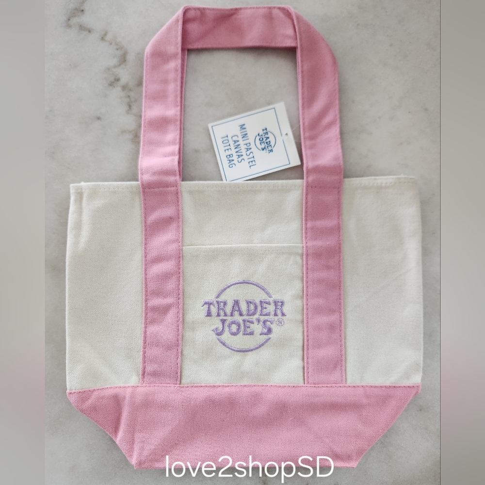 Trader Joe’s Mini Canvas Tote Limited Edition Pastel Pink NWT UNUSED